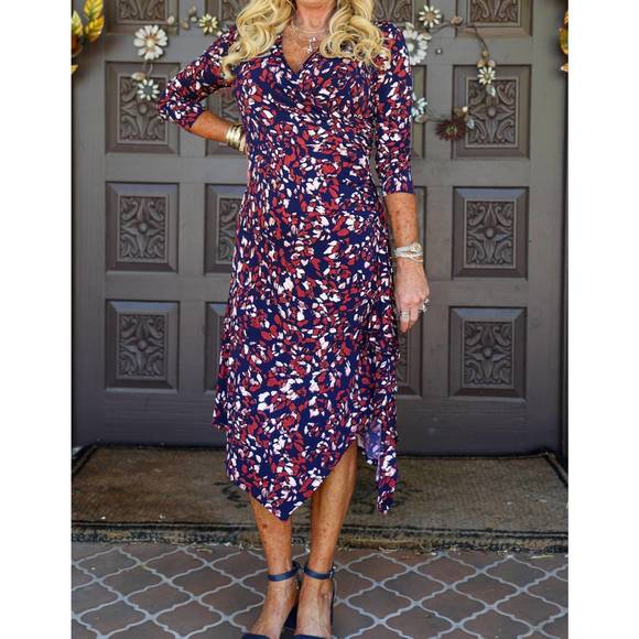 NEW LONDON TIMES maggy london dress in navy and rust - Picture 1 of 4